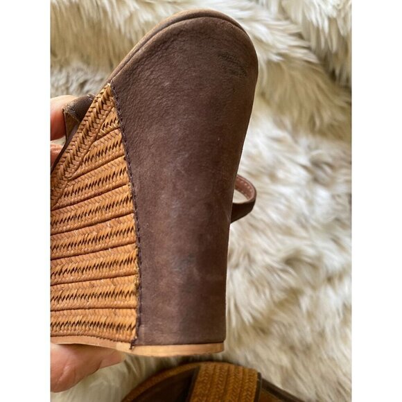 UGG Women's Leather & Woven Straw Wedge Espadrille Sandals Brown Size 7 - Picture 8 of 11